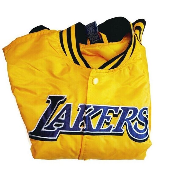 Los Angeles Lakers Jacket Mens Size L Ultra Game Satin Bomber Retro Gold Purple - Picture 10 of 10